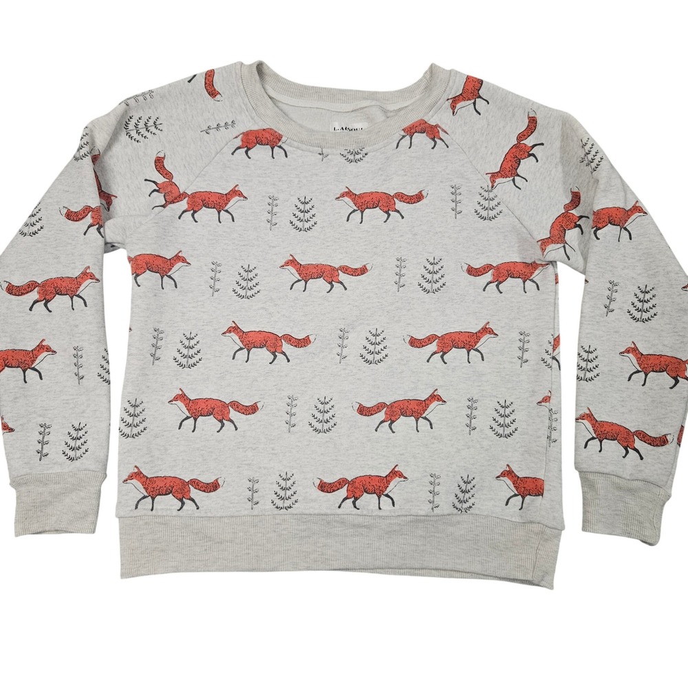 LA‎ Soul Kids Fox Print Sweatshirt Fits Youth XL Gray Woodland Animal Pullover